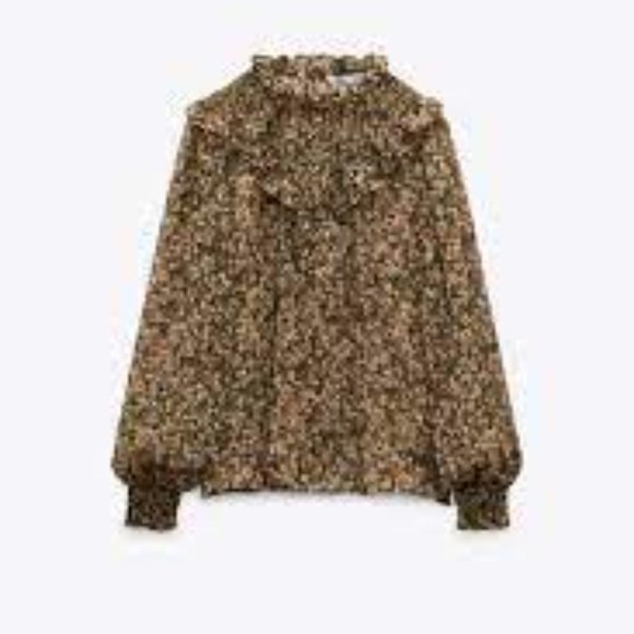 NWT ZARA METALLIC THREAD PRINTED BLOUSE Smocked  Ruffle - Picture 8 of 13